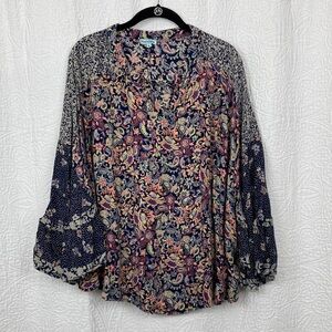 Nostalgia Women’s Floral Boho Batwing Top sz Large